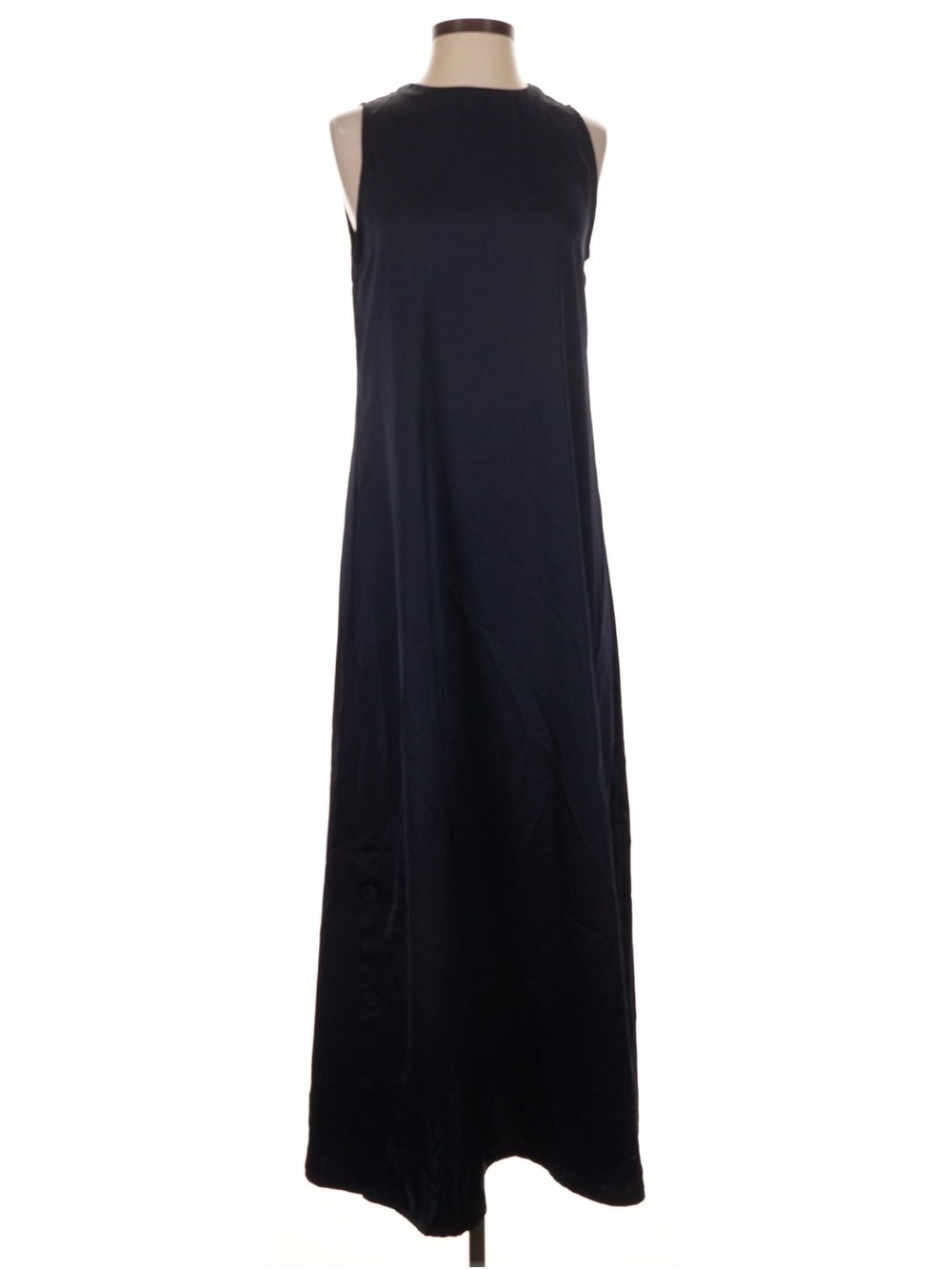 MUN Fashion Minimalist Crewneck Shift Maxi Dress Slate Blue Size Small